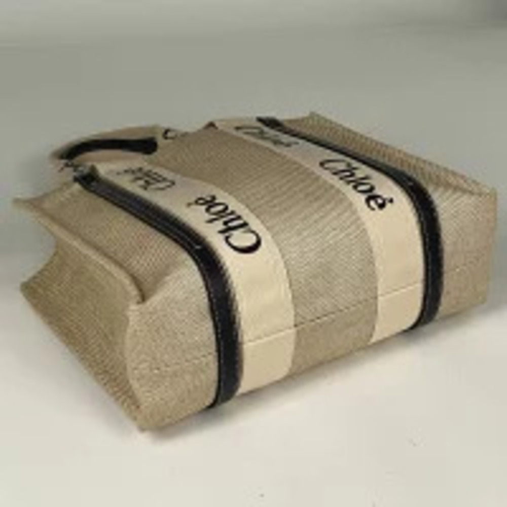 Chloe Bag Woody Tote Beige Canvas Shoulder Tan